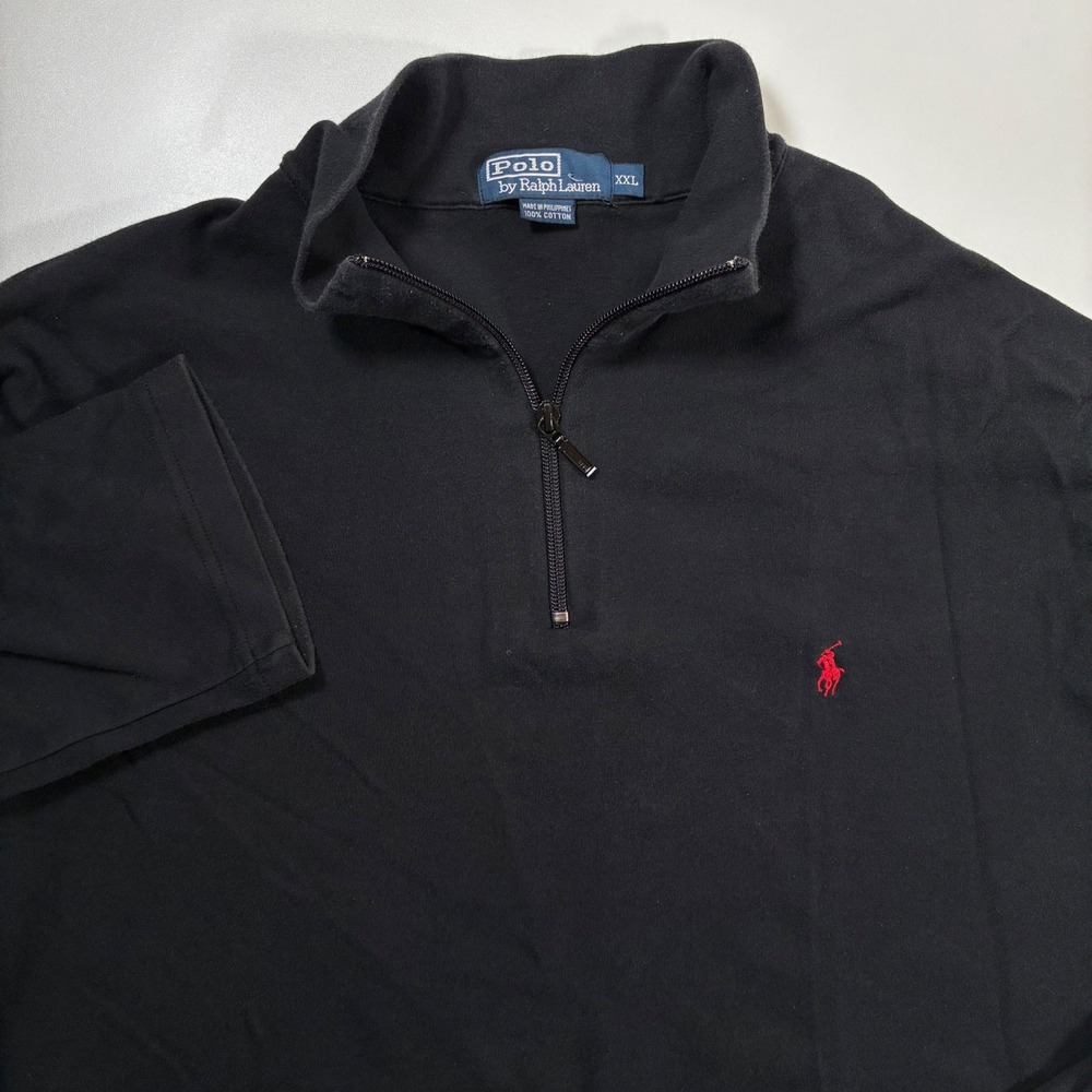 Polo Ralph Lauren Quarter Zip Pullover 2XL‎ Black Red Pony Jumper